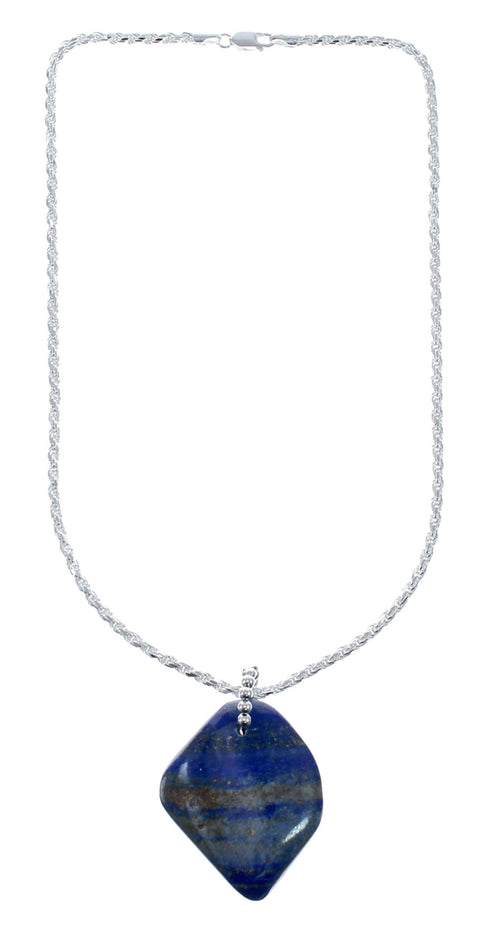 Native American Sterling Silver Lapis Italian Rope Chain 18" Necklace Pendant Set AX128041